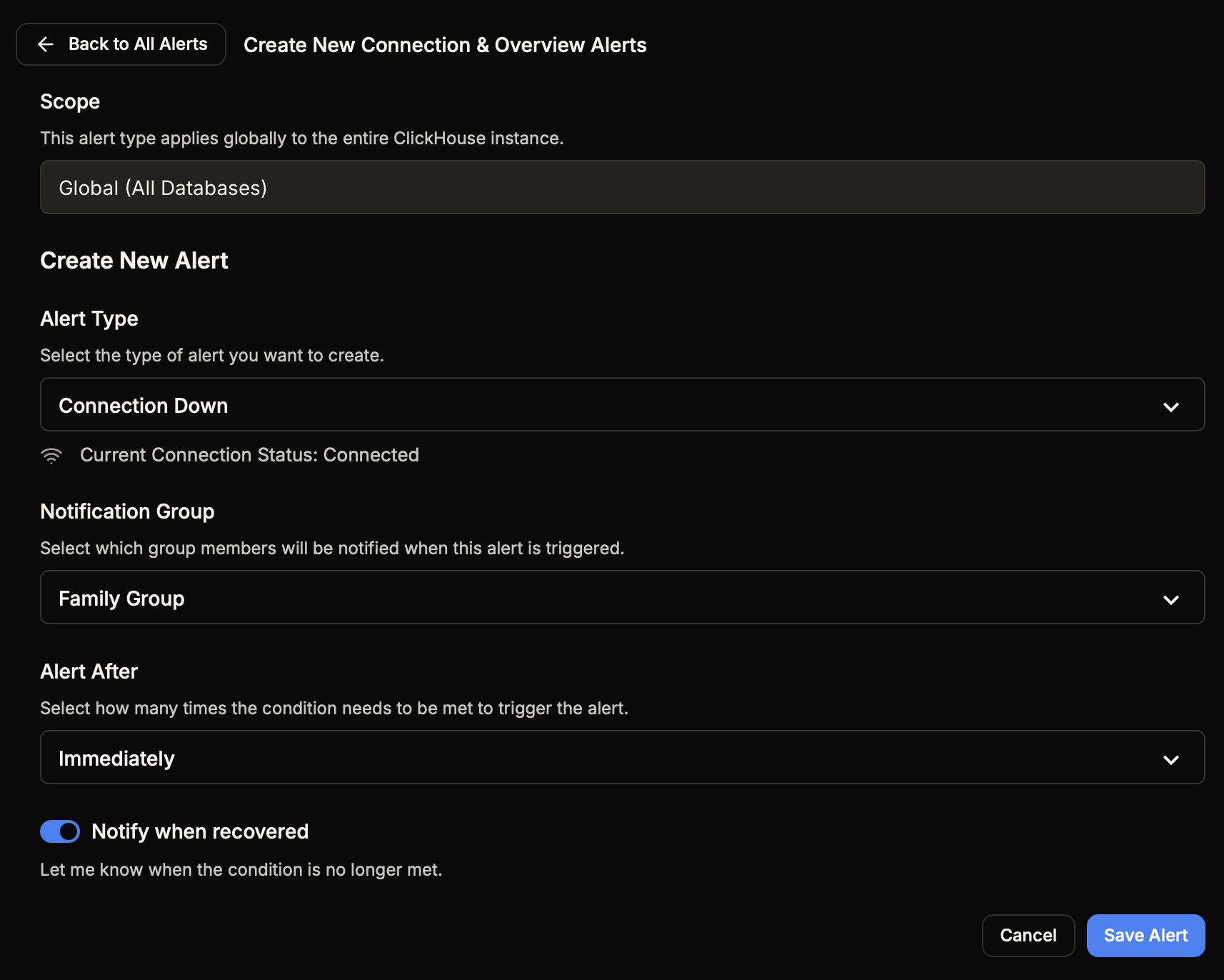 Create Connection Alert